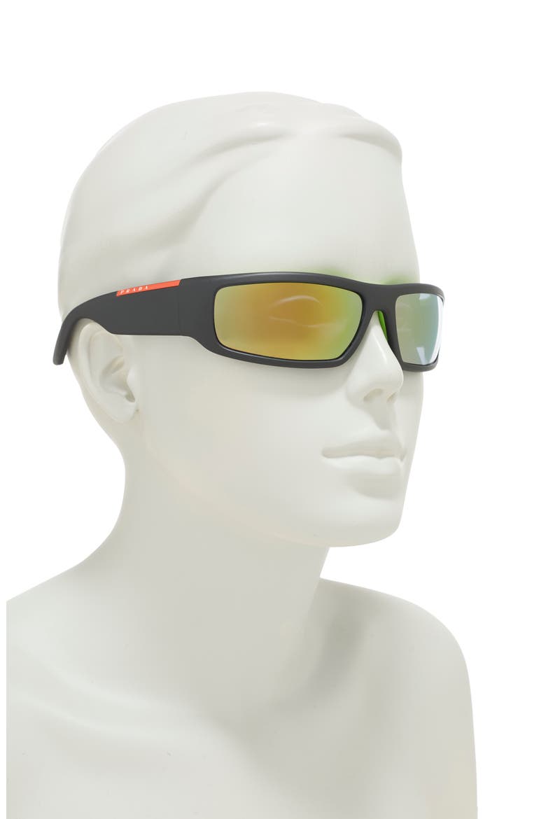 65mm Irregular Rectangular Sunglasses, Alternate, color, BLACK GREEN