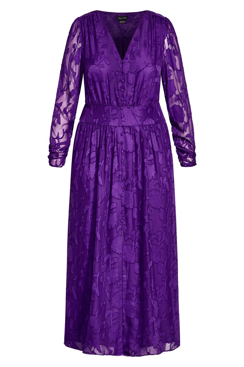 Sweet Sass Long Sleeve Burnout Chiffon A-Line Dress, Alternate, color, PETUNIA