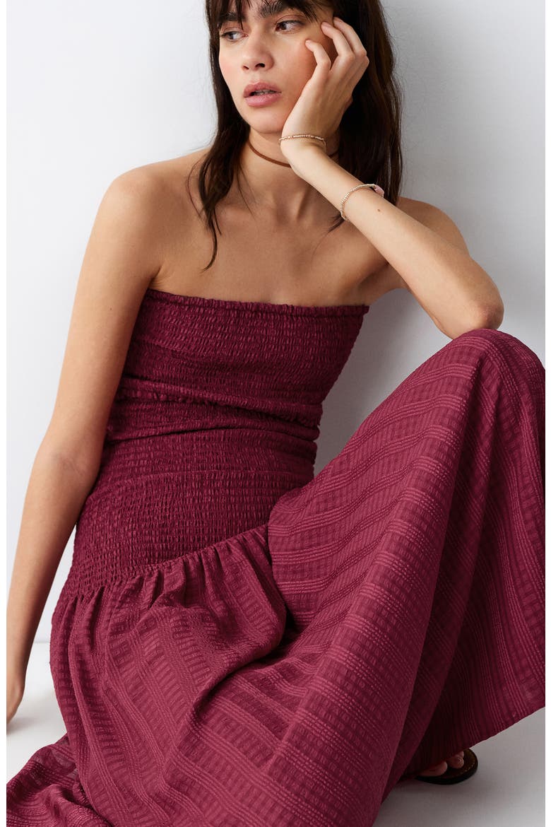 Smocked Strapless Maxi Dress, Alternate, color, MAROON