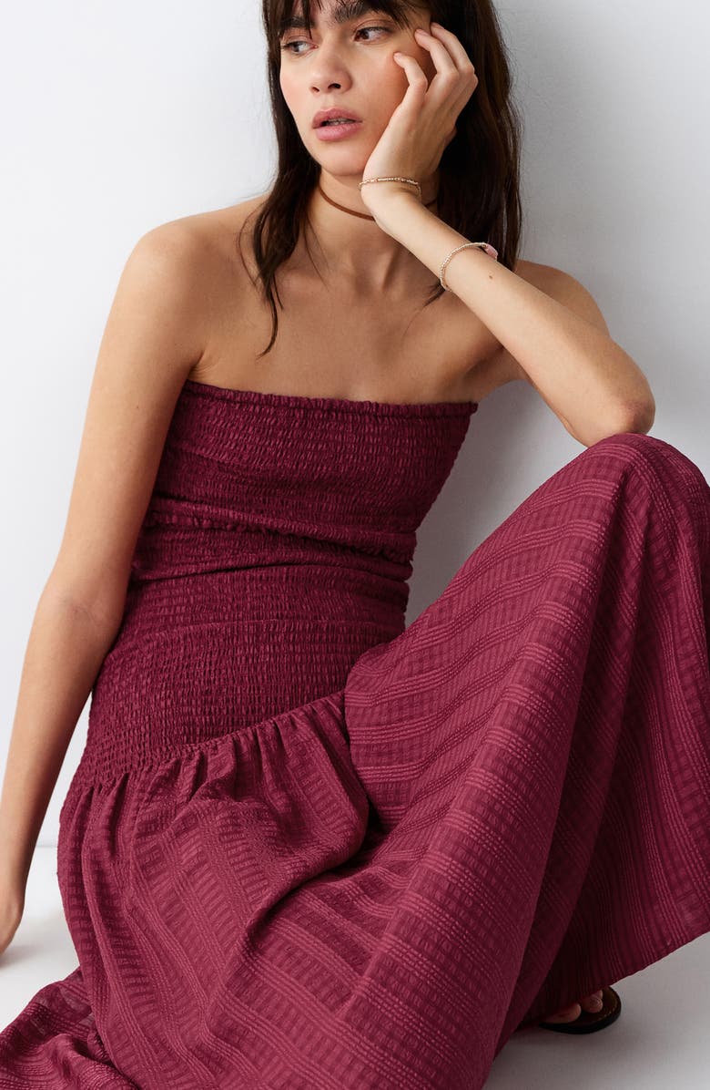 MANGO TEEN Smocked Strapless Maxi Dress, Alternate, color, Maroon