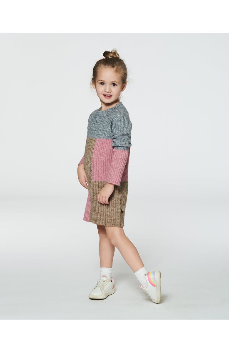 Deux par Deux Little Girl's Colorblock Sweater Dress Gray, Golden And Pink, Alternate, color, 
