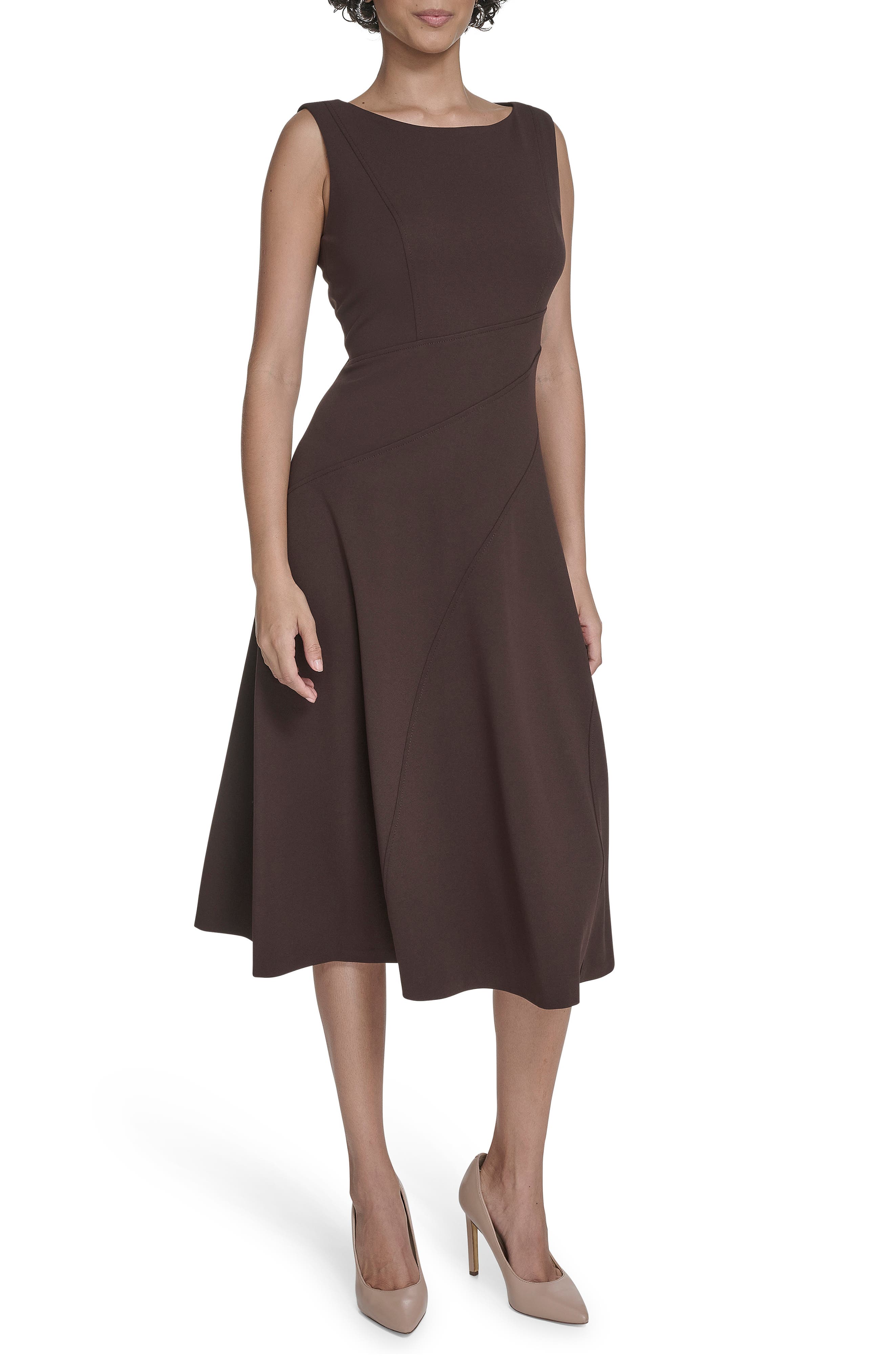 Calvin Klein Crepe Seam Midi A-Line Dress