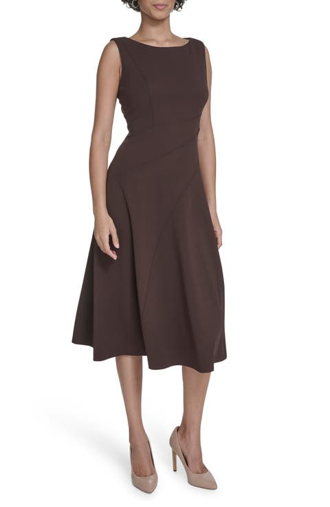 Crepe Seam Midi A-Line Dress