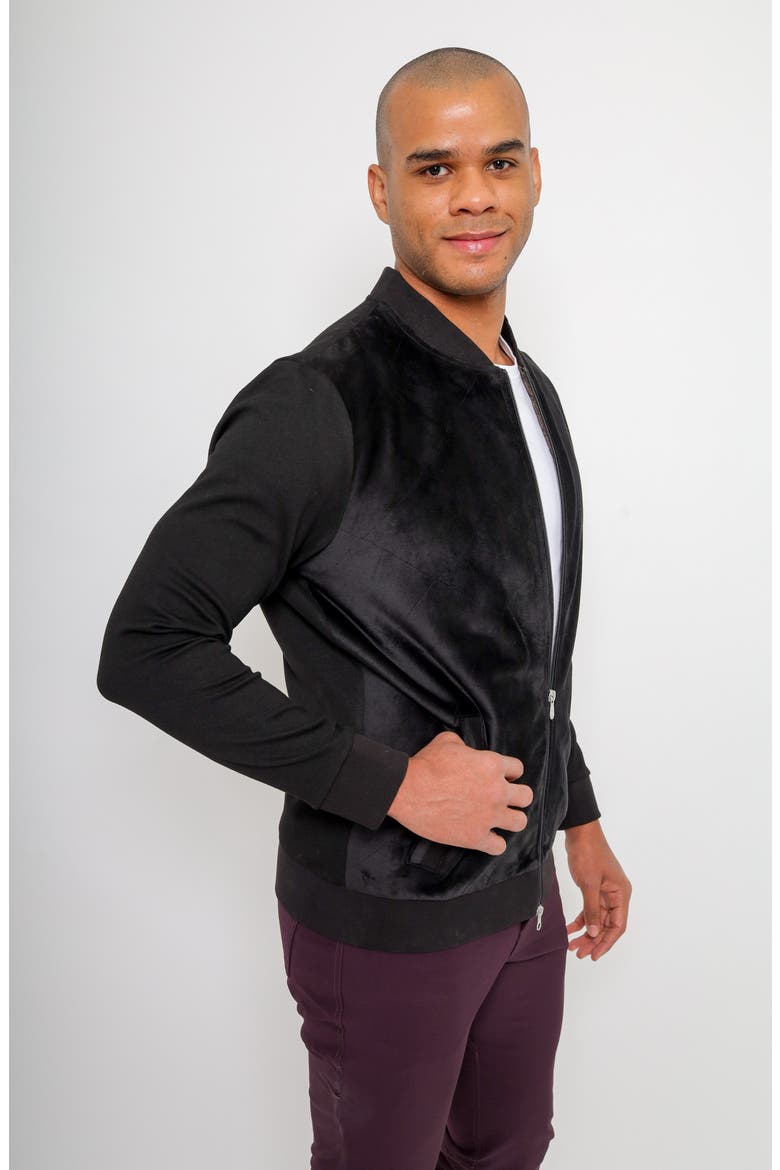 Aragon Velvet Quilted Bomber Sweatshirt, Alternate, color, BLACK