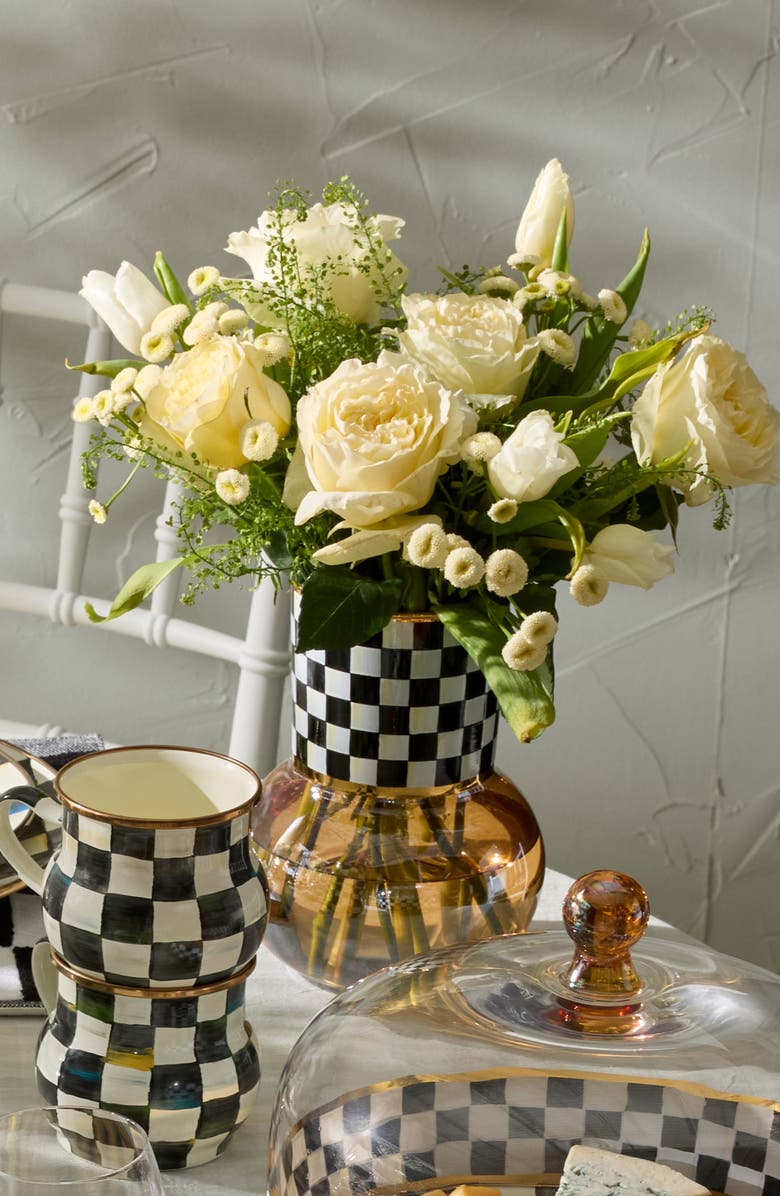 MACKENZIE CHILDS Courtly Check Glass Vase, Alternate, color, Black