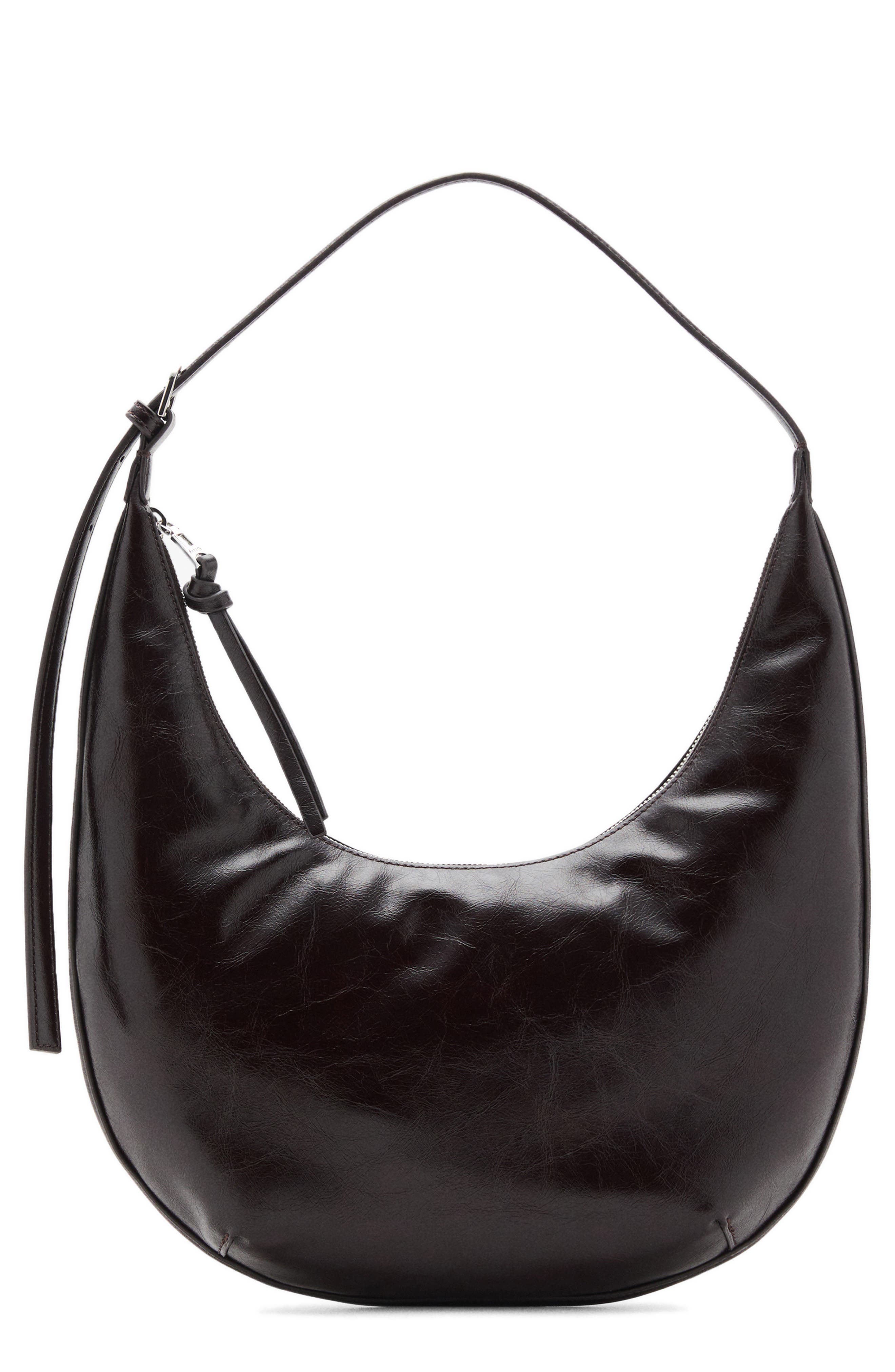 MANGO Medium Oval Faux Leather Shoulder Bag, Main, color, Chocolate