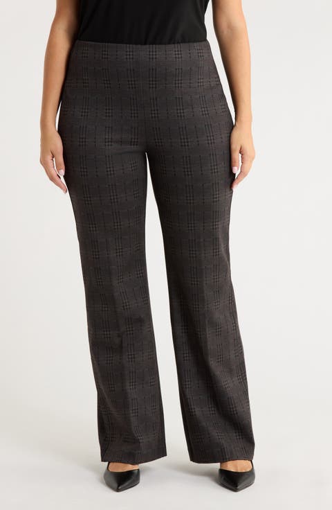 Plaid High Waist Ponte Knit Pants (Plus)