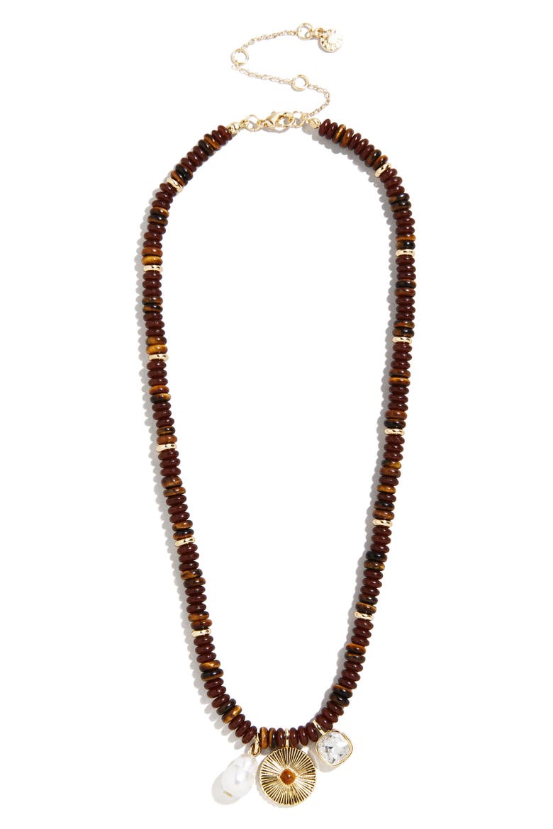Malia Tiger's Eye Charm Necklace, Main, color, BROWN