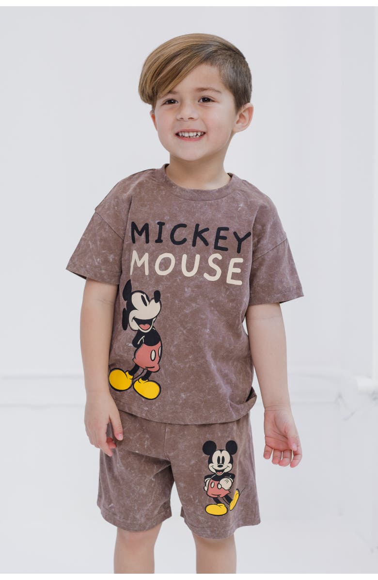 Disney Mickey Mouse & Friends Wash T-Shirt & Shorts Set, Alternate, color, Mickey Mouse Brown