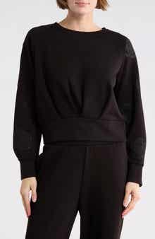 T Tahari Rose Embroidered Scuba Knit Crewneck Top