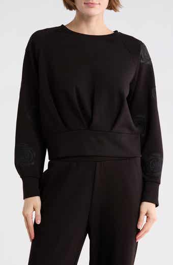 T Tahari Rose Embroidered Scuba Knit Crewneck Top