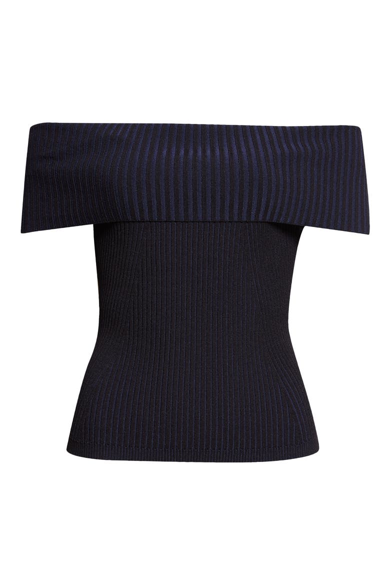 Luke Foldover Off the Shoulder Rib Top, Alternate, color, BLACK/ NAVY