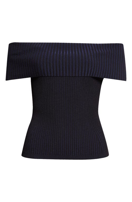 Ramy Brook Luke Foldover Off The Shoulder Rib Top In Blue