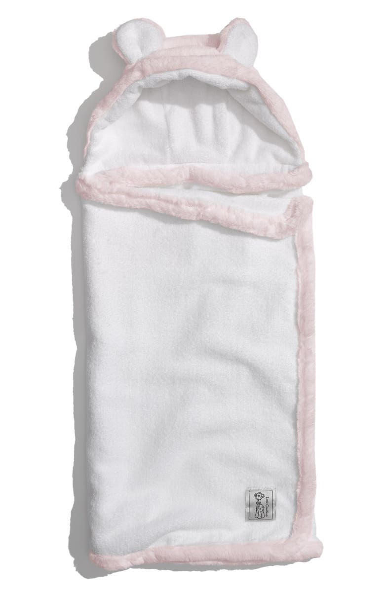 Little Giraffe Luxe Faux Fur Hooded Towel, Main, color, Pink