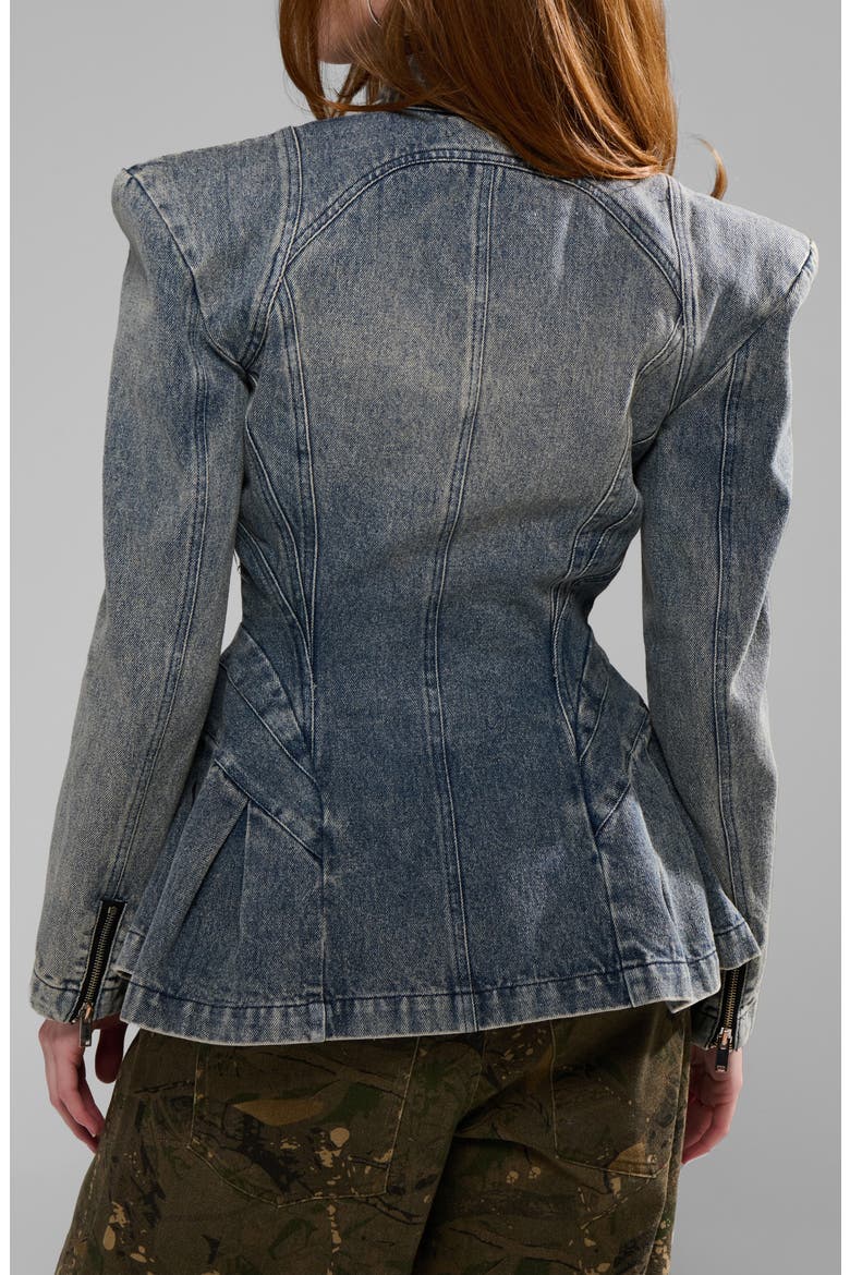 Virelle Structured Denim Peplum Jacket, Alternate, color, DENIM
