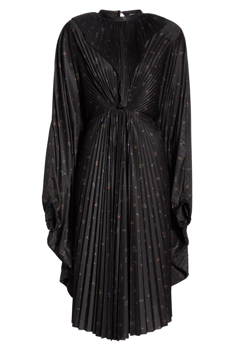 Plissé Wing Dress, Alternate, color, BLACK FLOWERS