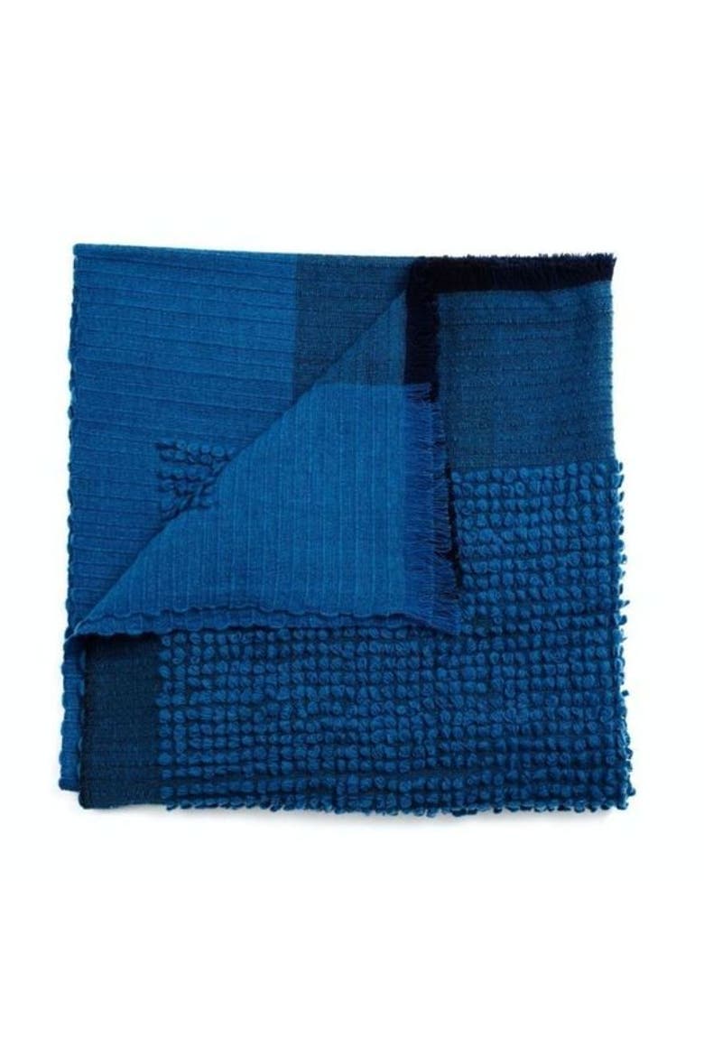 Macaroon Midnight Dark Blue Plush Textured Merino Handloom Throw, Main, color, Indigo/Blue