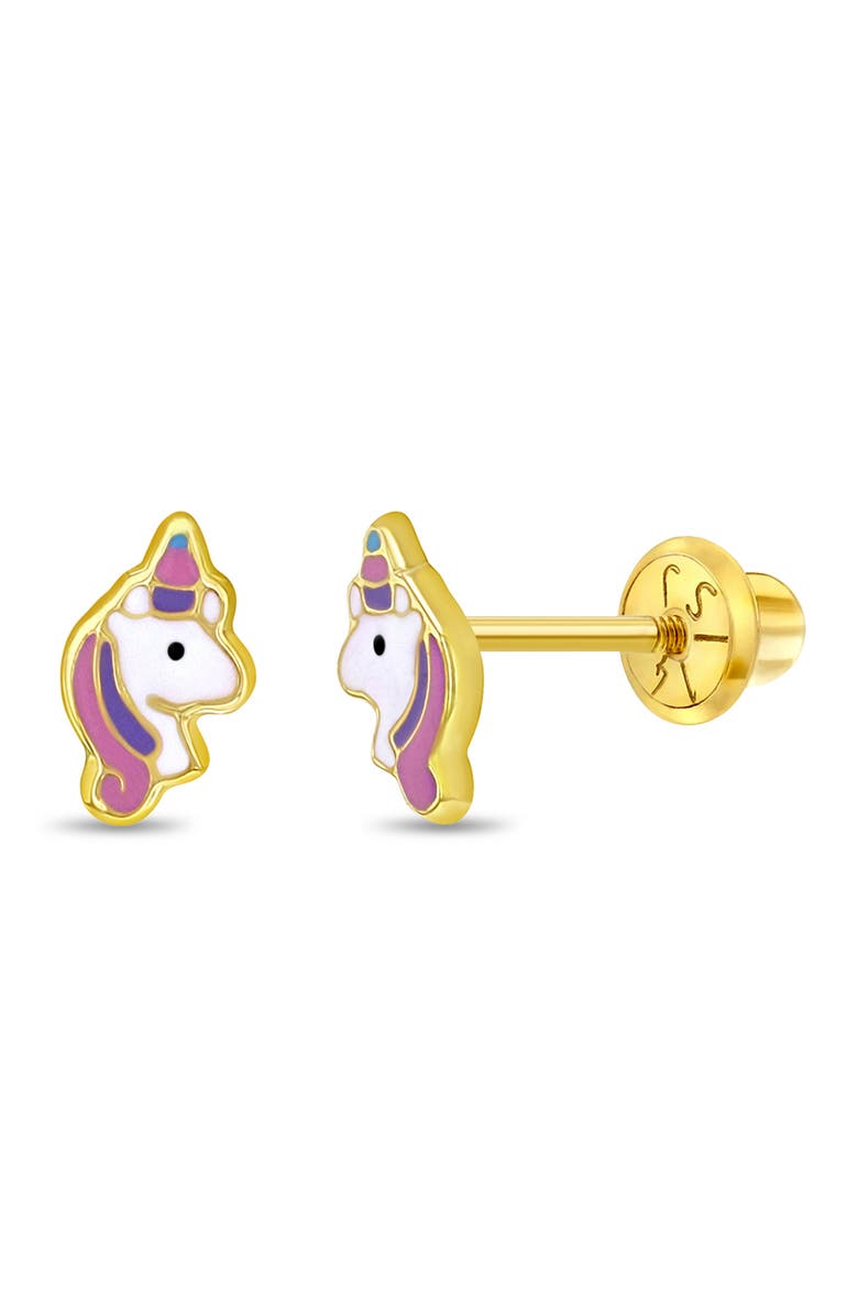 In Season Jewelry 14k Pastel Unicorn Earrings, Main, color, Pink