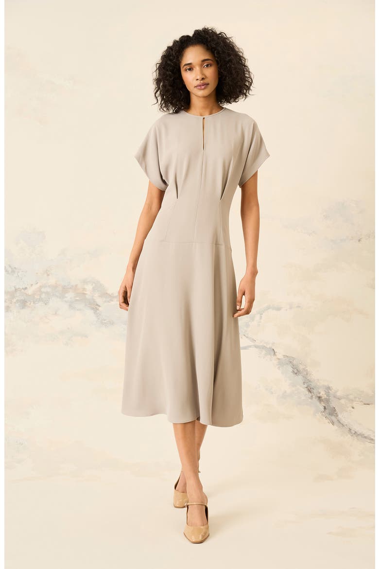Fit & Flare Midi Dress, Alternate, color, MOURNING DOVE