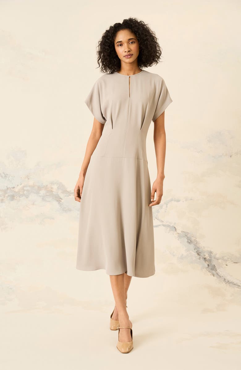 Luxely Fit & Flare Midi Dress, Alternate, color, Mourning Dove