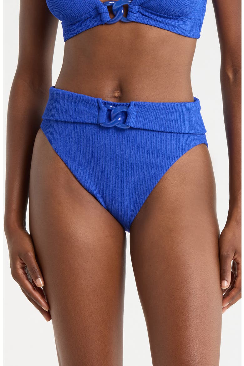 Rib High Waist Bikini Bottoms, Main, color, LUMINOUS BLUE