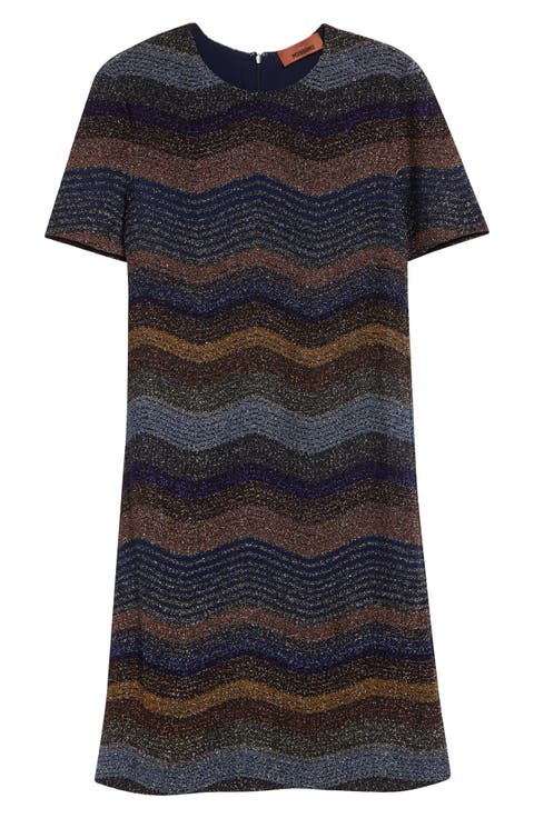 Metallic Zigzag Stripe Shift Dress