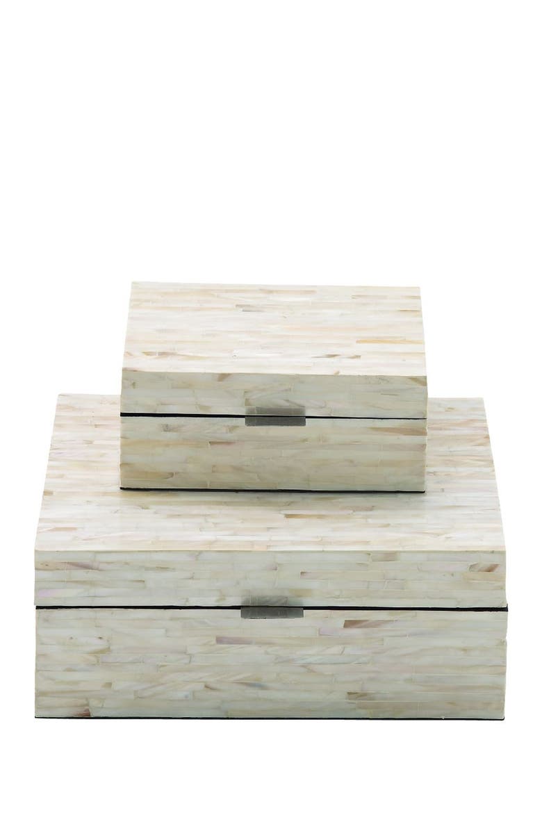 WILLOW ROW Mother of Pearl Inlay Box - Set of 2, Main, color, White
