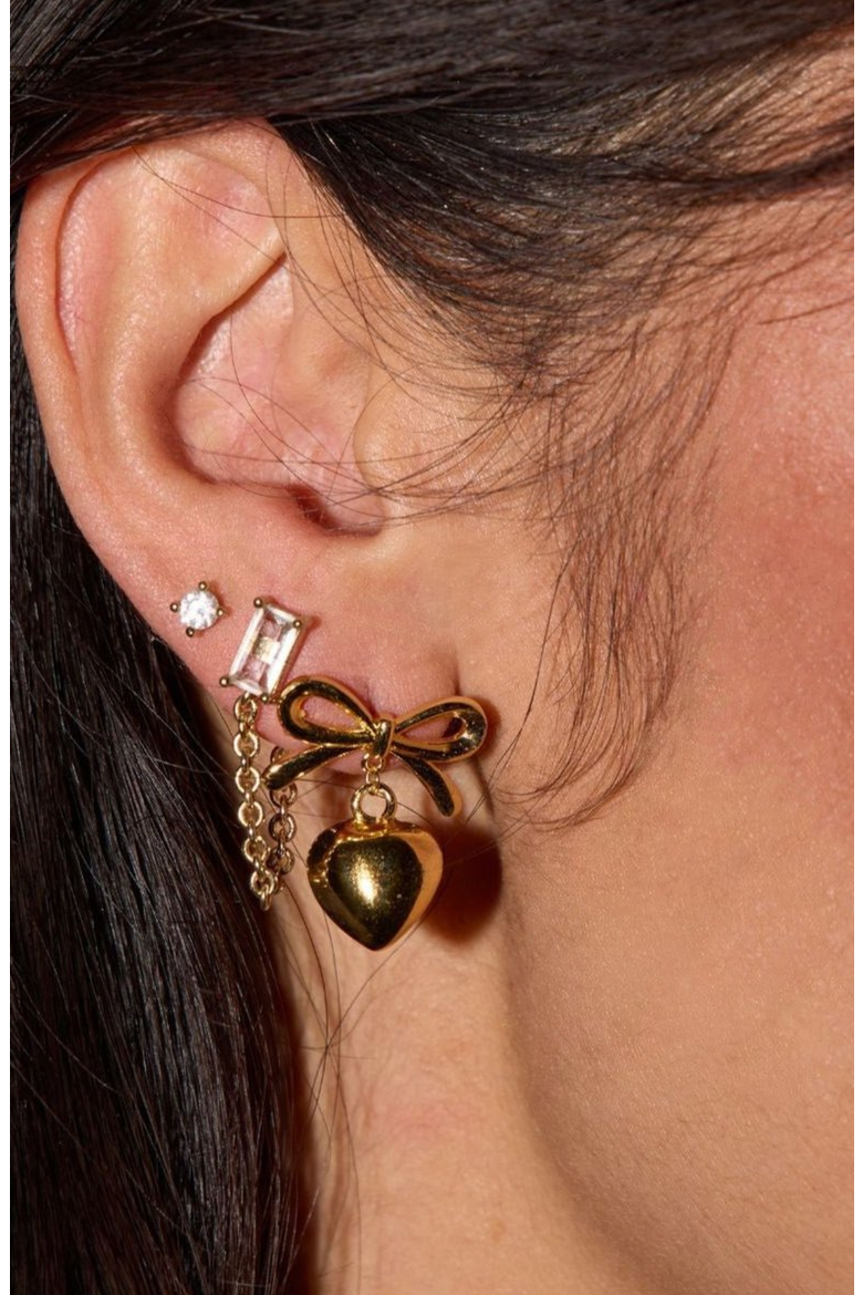 Bow & Heart Drop Earrings, Alternate, color, Gold