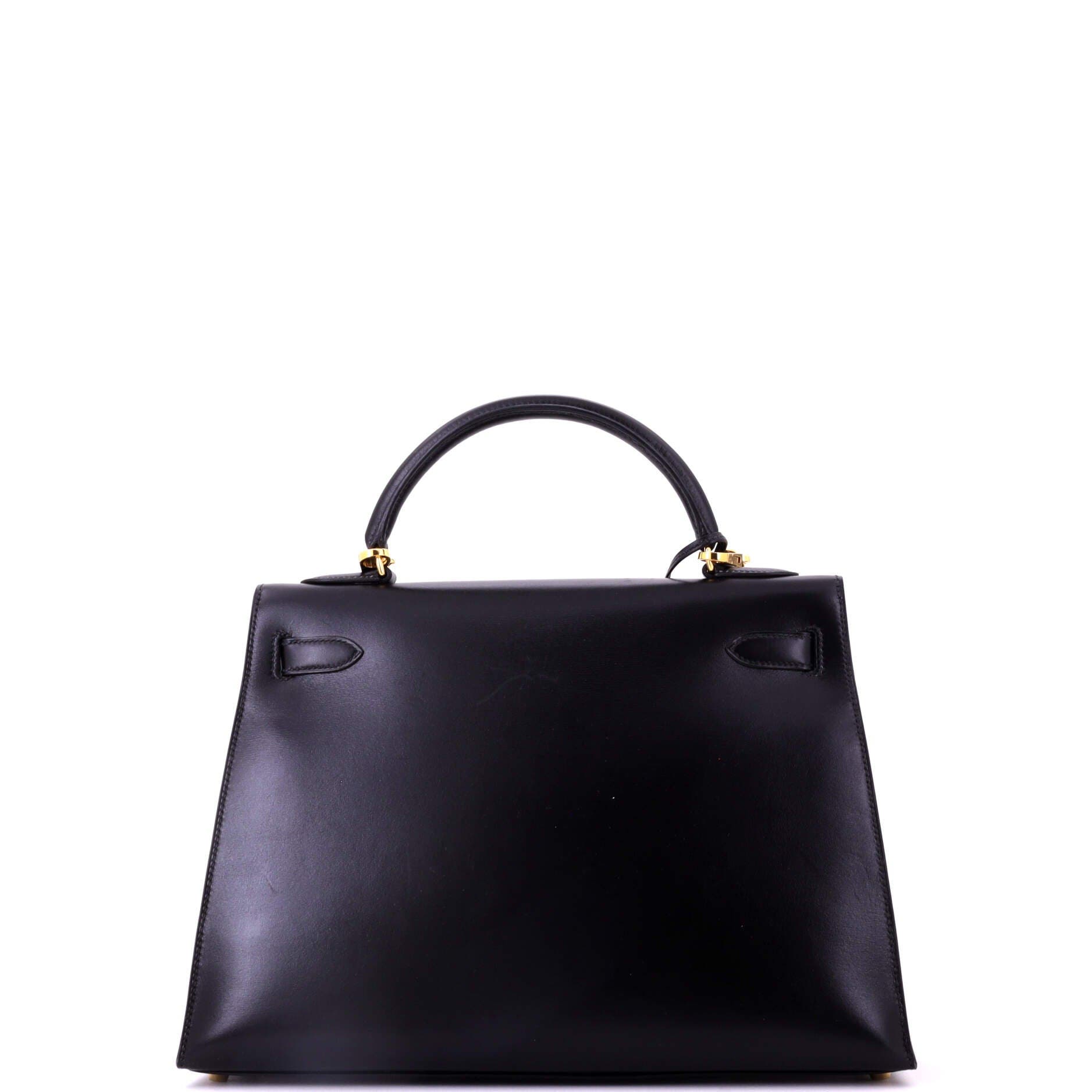 Pre-Owned Hermes Kelly Handbag Black Box Calf with Gold Hardware 32, Alternate, color, Noir