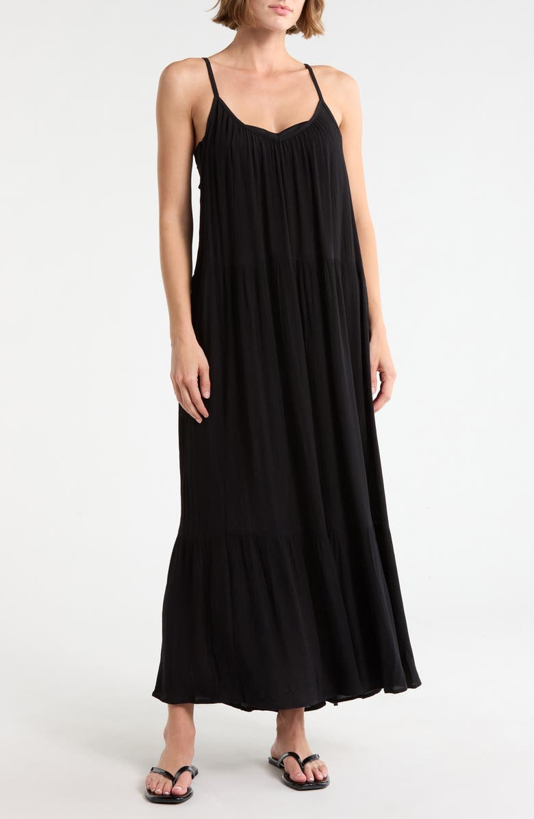 BOHO ME Tiered Gauze Cover-Up Midi Dress, Main, color, Black