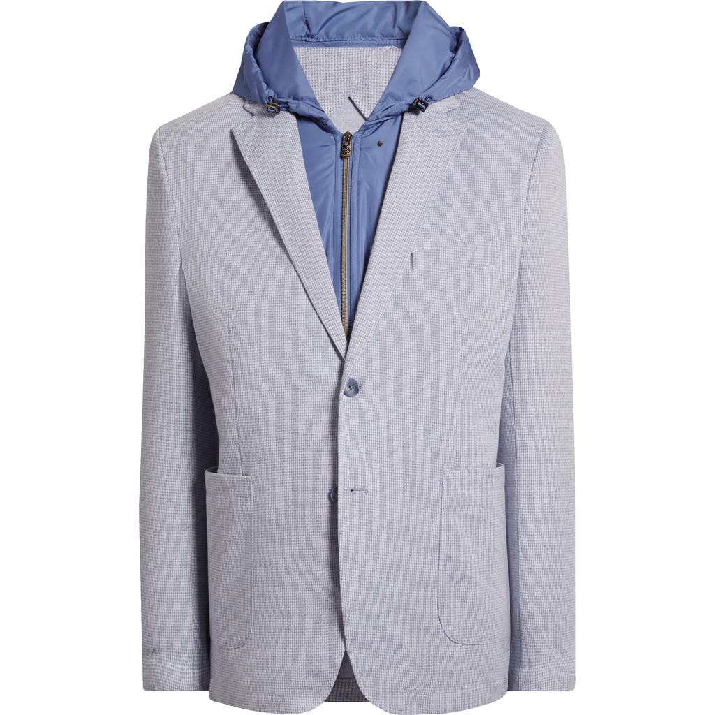 Johnston & Murphy Xc Flex® Microcheck Knit Sport Coat With Removable Hooded Bib In Light Blue