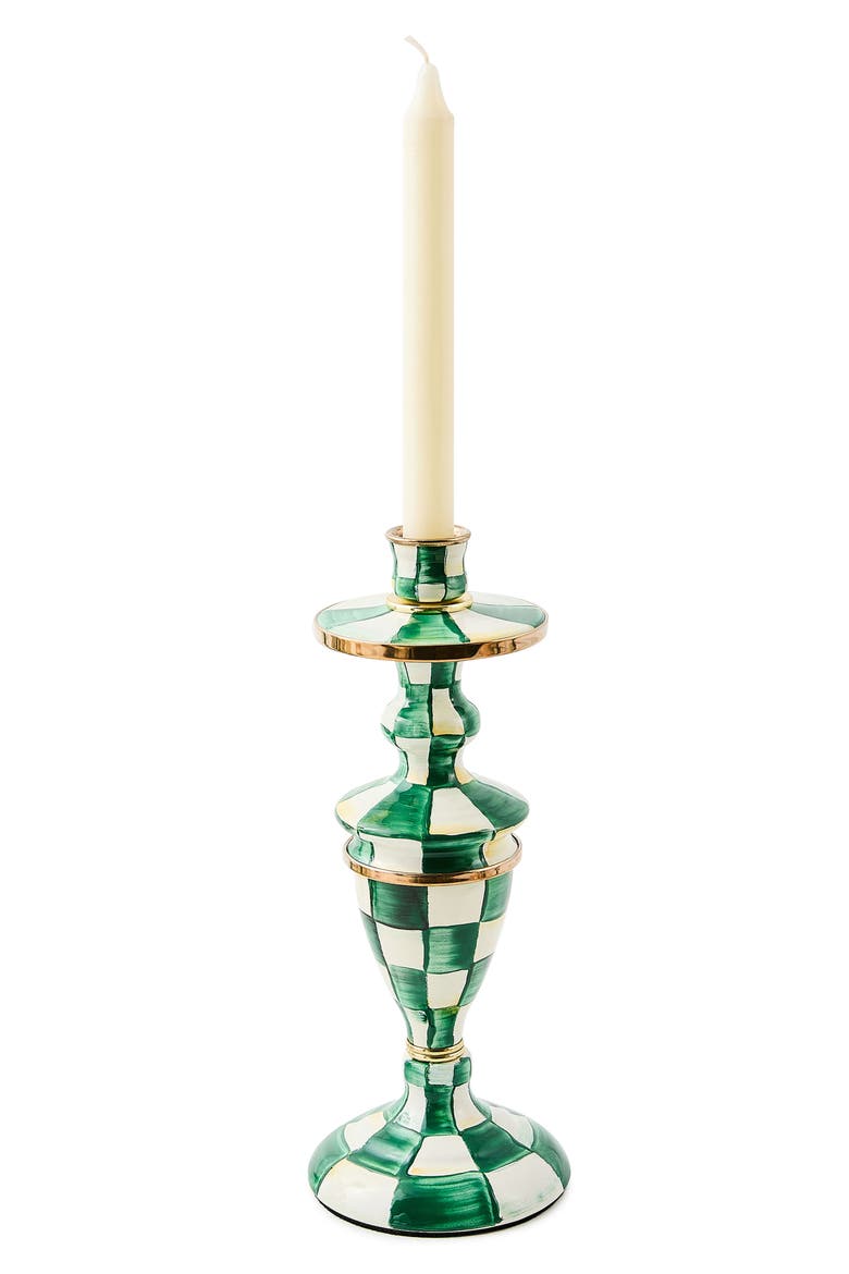 Emerald Check Medium Candlestick Holder, Alternate, color, EMERALD
