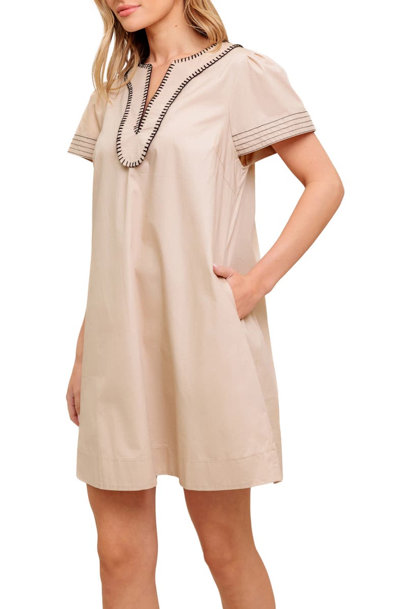FLYING TOMATO Blanket Stitch Dress, Alternate, color, Taupe Black