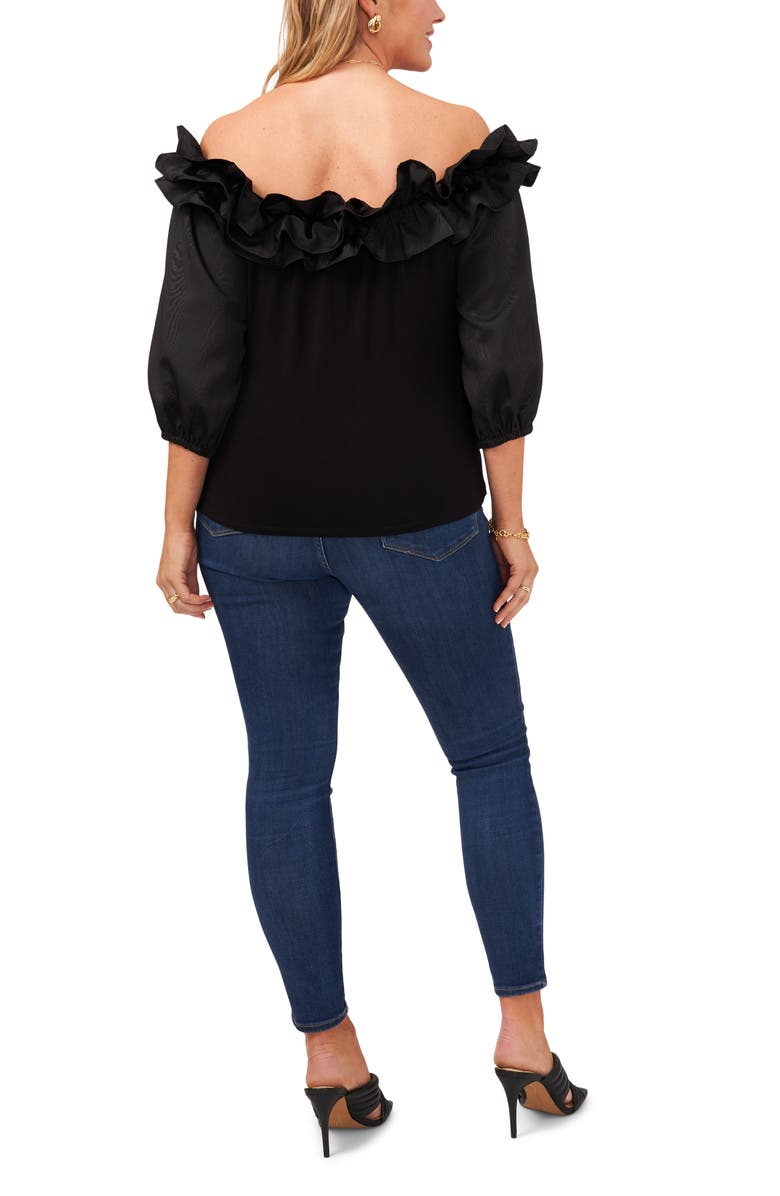 Vince Camuto Mixed Media Off the Shoulder Blouse, Alternate, color, Rich Black