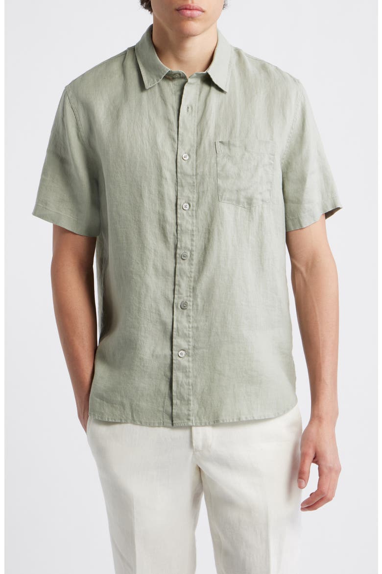 Classic Fit Short Sleeve Linen Shirt, Main, color, MATCHA