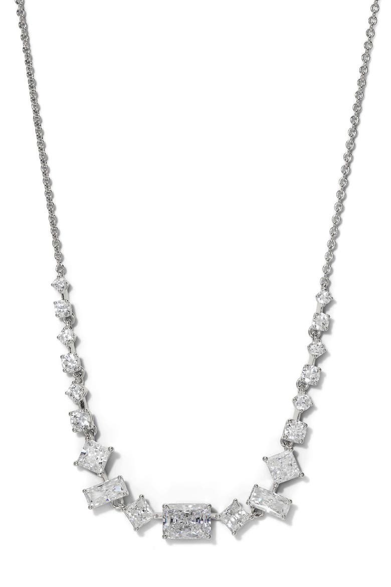 Cubic Zirconia Frontal Necklace, Main, color, RHODIUM