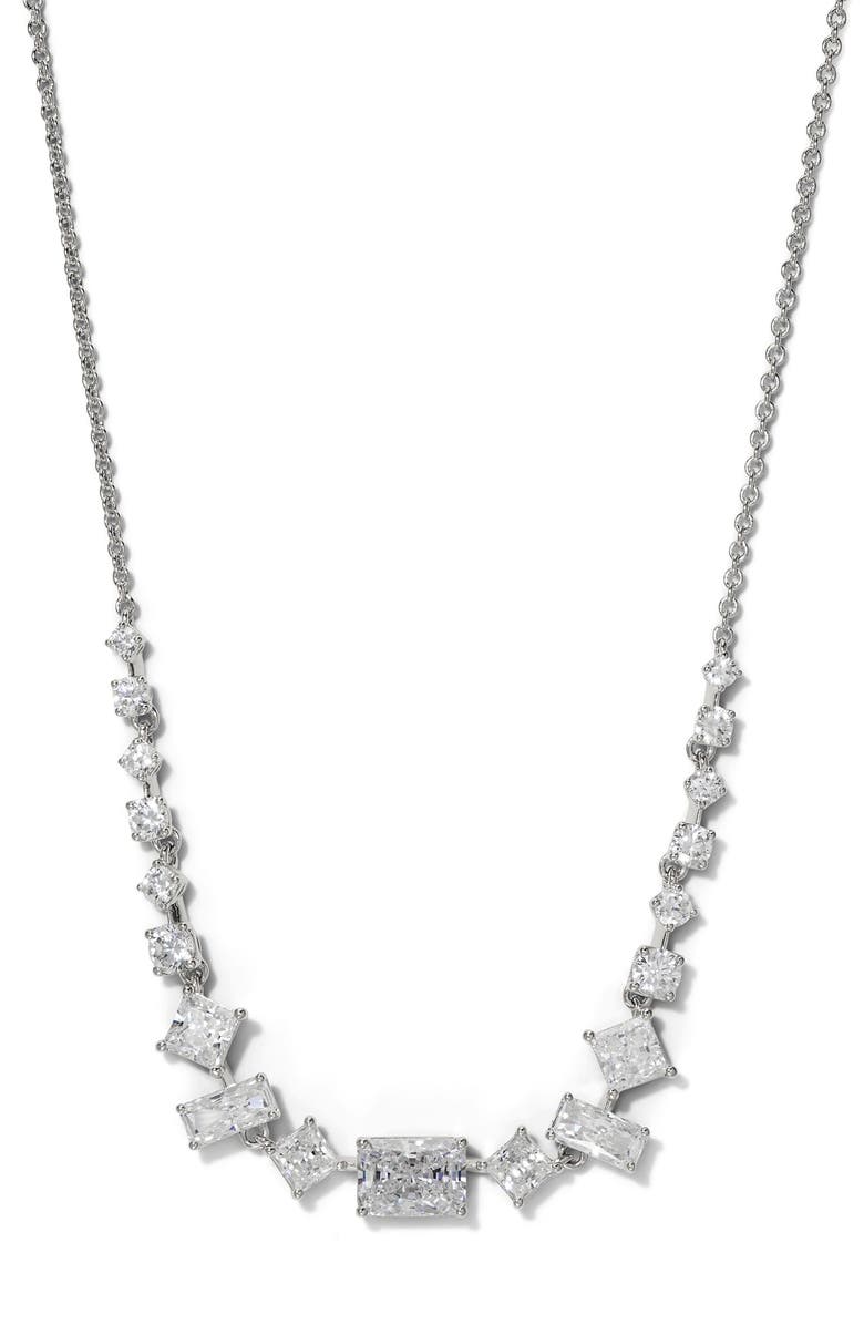 Nadri Cubic Zirconia Frontal Necklace, Main, color, Rhodium