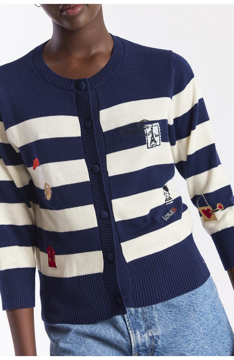 WISPR Embroidery Stripe Cardigan, Alternate, color, Navy/Cream