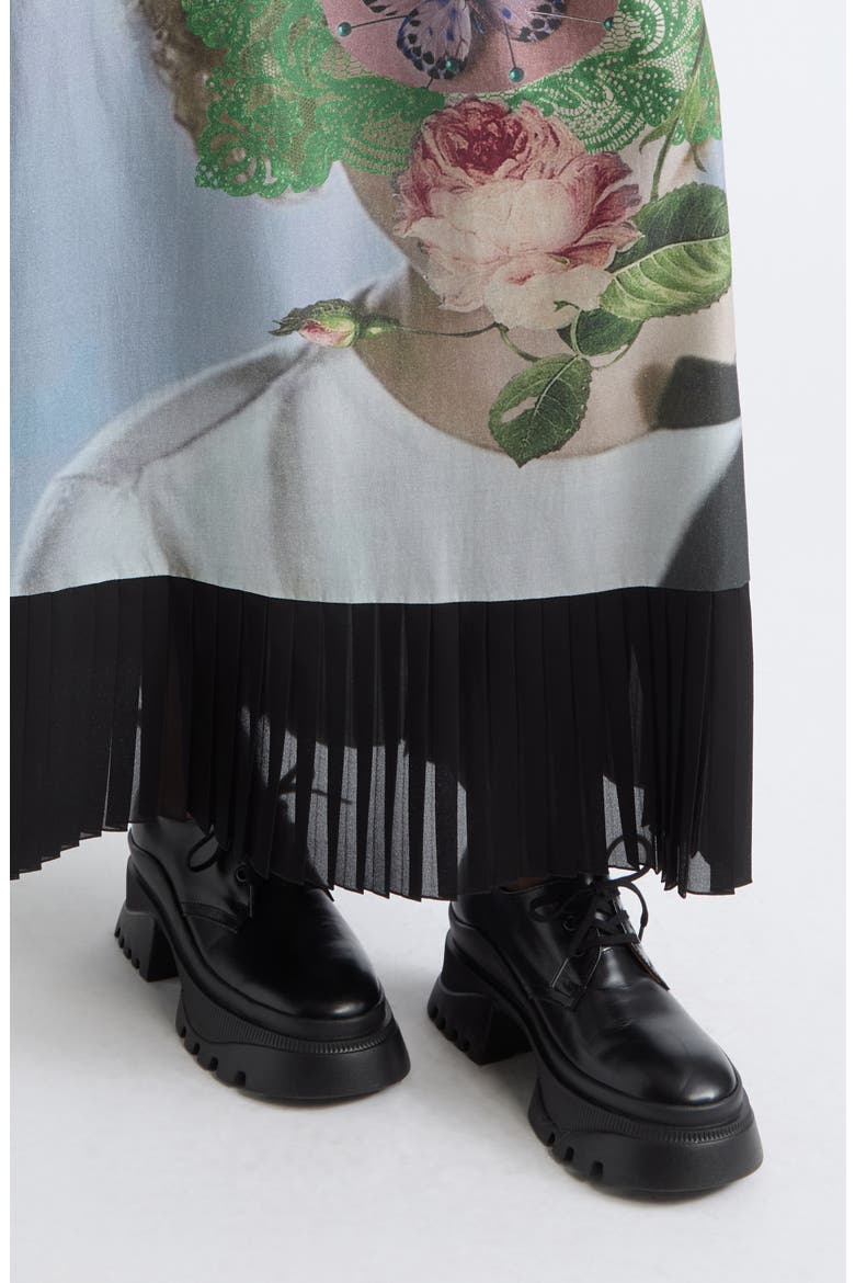 Printed Cotton Blend Skirt, Alternate, color, BLACK