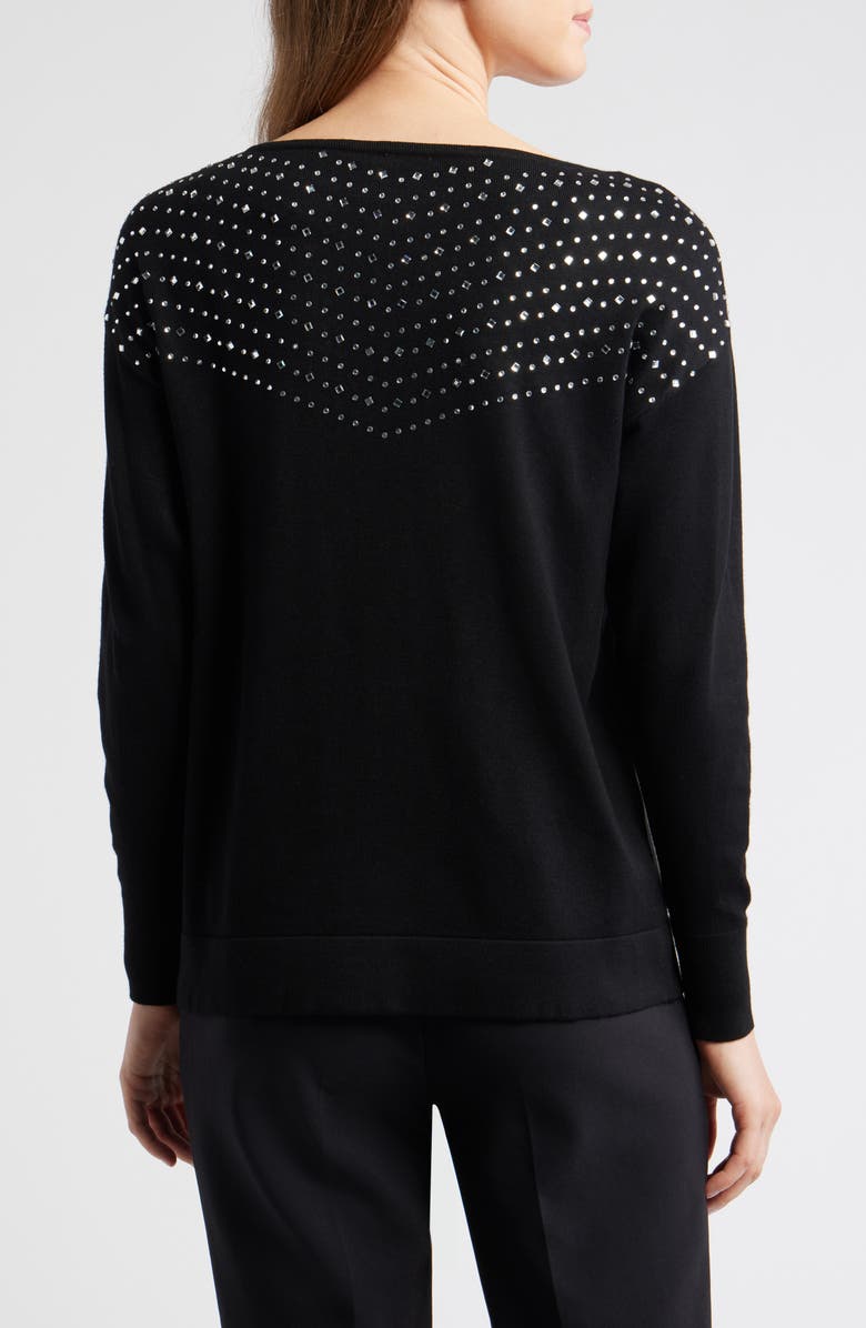 AK ANNE KLEIN Stud Embellished Boat Neck Sweater, Alternate, color, Anne Black