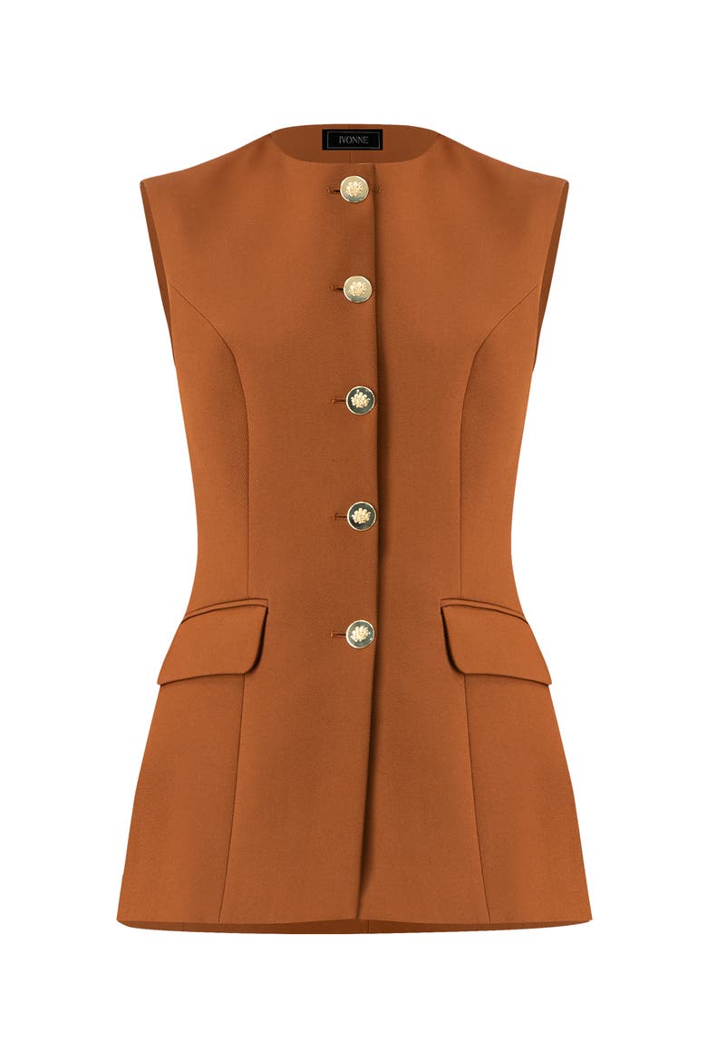 Solid Vest with Pockets, Alternate, color, Brown