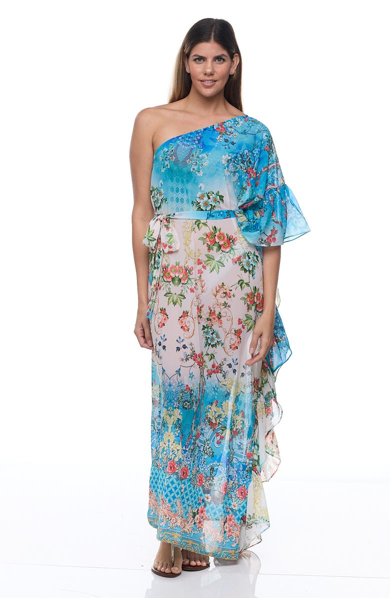 RANEES One-Shoulder Ruffle Dress, Alternate, color, Blue