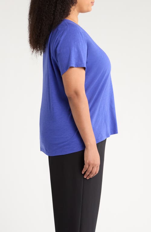 Eileen Fisher Easy V-neck Organic Cotton Slub T-shirt In Blue
