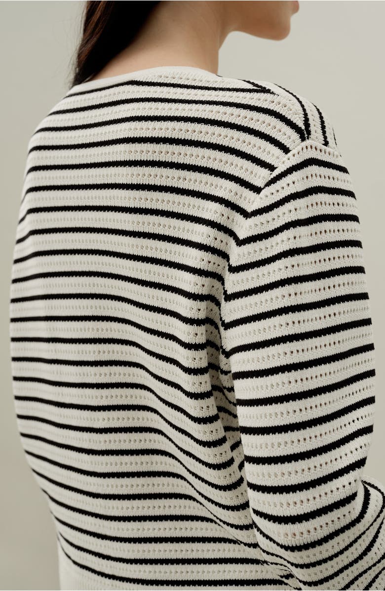 Lilysilk Toscana Striped Pointelle Cardigan, Alternate, color, White With Black Stripes