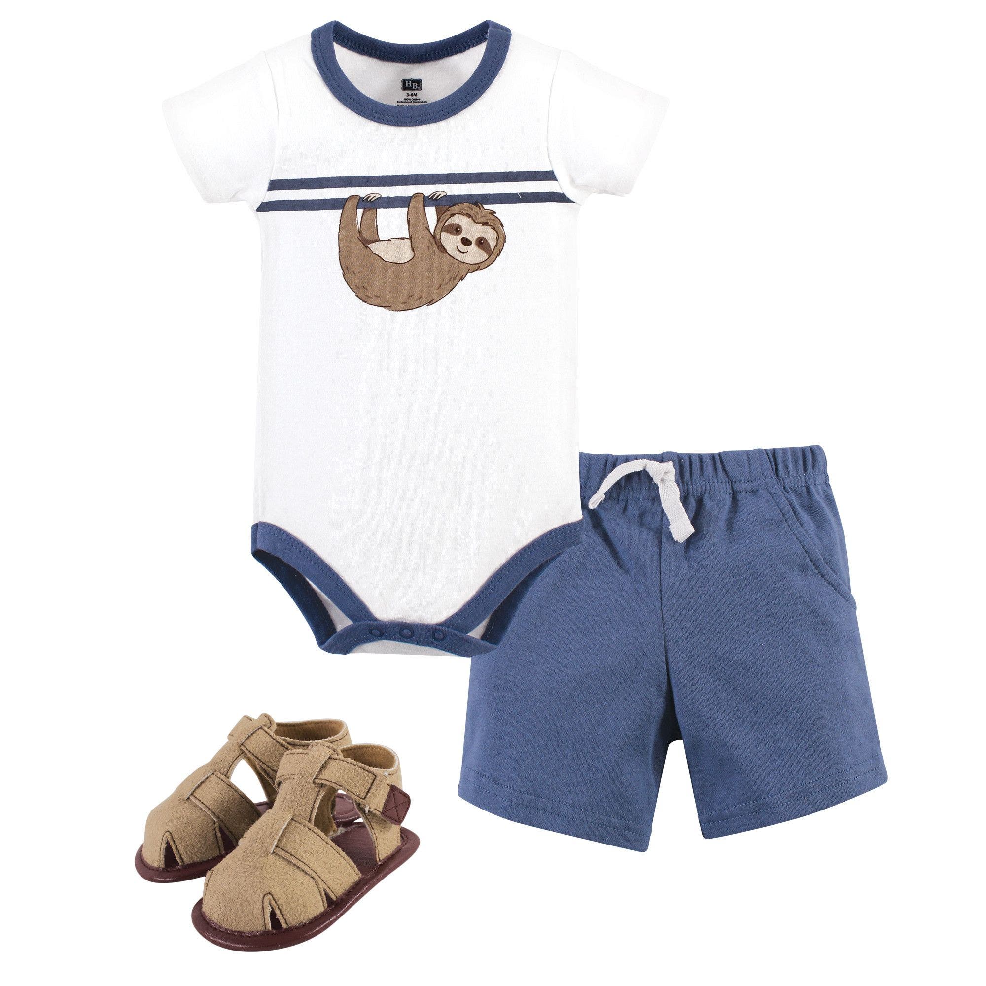 Hudson Baby Cotton Bodysuit, Shorts And Shoe Set In Multi