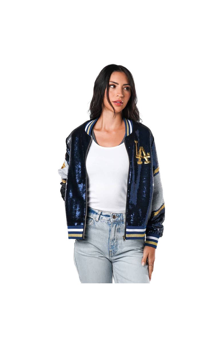 THE WILD COLLECTIVE Women's The Wild Collective Royal Los Angeles Dodgers Sequin Bomber Full-Zip Jacket, Alternate, color,