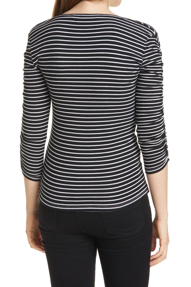 Clarita Stripe Ruched V-Neck T-Shirt, Alternate, color, BLACK/ IVORY