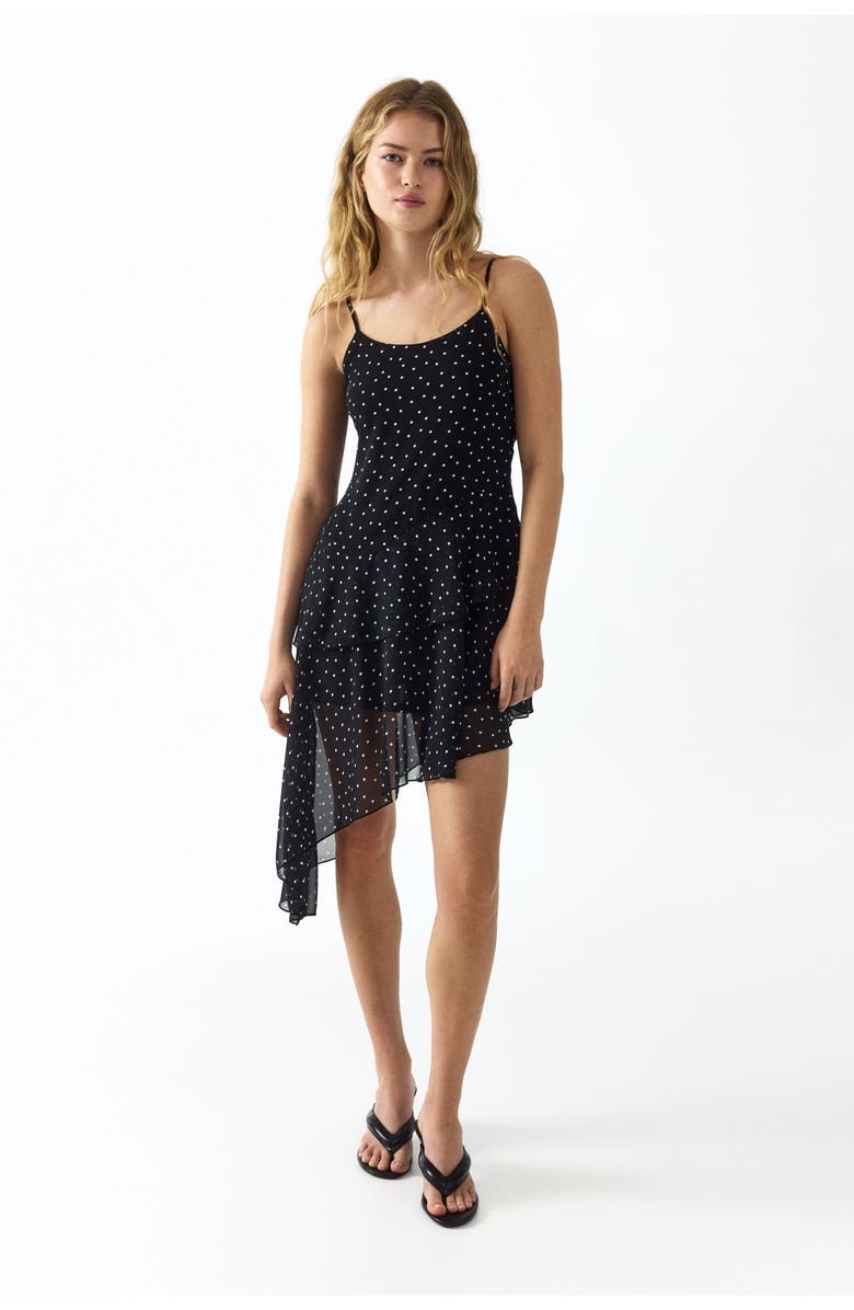 H&M Asymmetric Chiffon Dress, Alternate, color, Black/Dotted