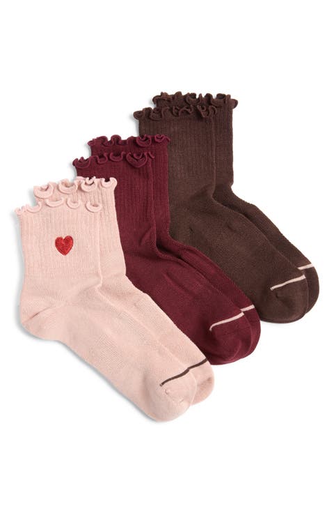 3-Pack Embroidered Lettuce Edge Ankle Socks