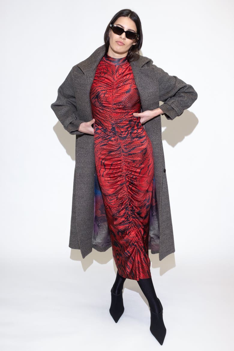 Alonia Jersey Ruched Midi Dress, Alternate, color, Zora Red